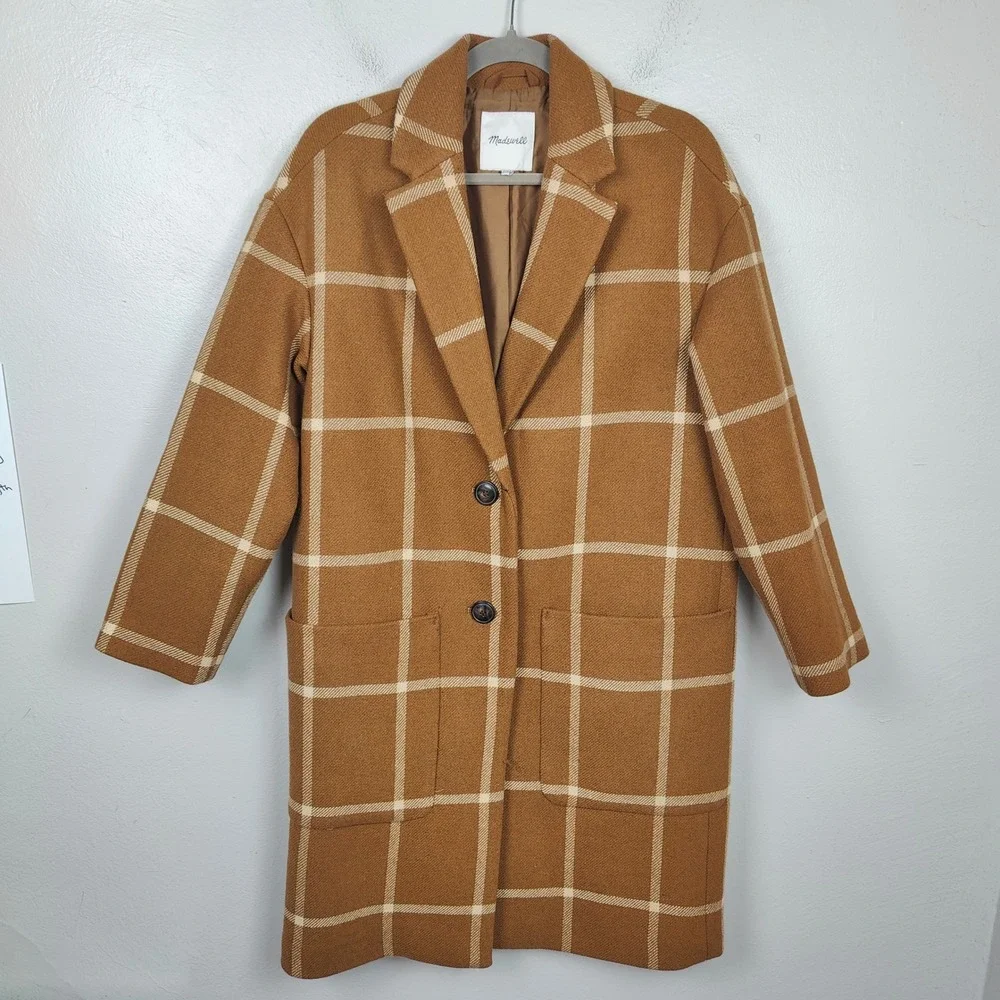 Madewell Windowpane Elmcourt Coat Womens Small Insuluxe Fabric Dried Cedar - Picture 2 of 11